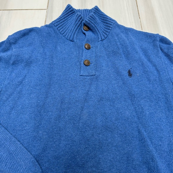 Polo Ralph Lauren Mens Navy Blue 3 Button Mock Neck Pullover Sweater M - Picture 3 of 6